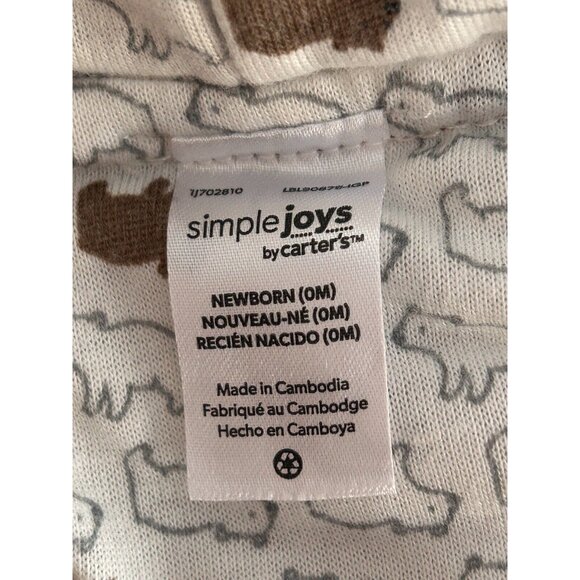 Simple Joys by Carter's Baby Fleece Footed Jumpsuit Pram Brown Bear Newborn - Picture 8 of 9